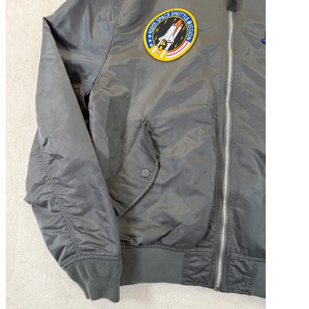 Alpha Industries NASA MA-1 Bomber Jacket Gunmetal Grey Mens Large Space Shuttle